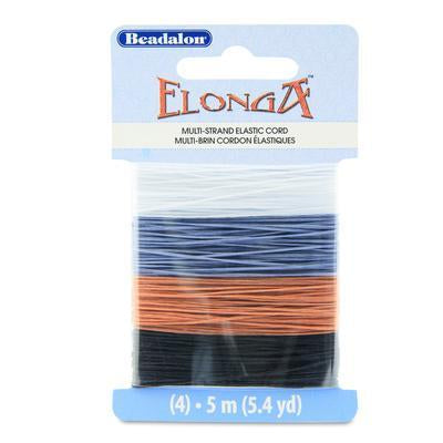 4 Pack of Elonga Multi-Strand Elastic Cord - 0.70mm - Black/Brown/Grey/Clear