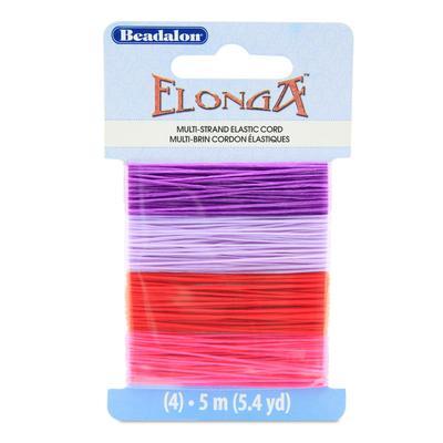 4 Pack of Elonga Multi-Strand Elastic Cord - 0.70mm - Lilac/Purple/Red/Pink