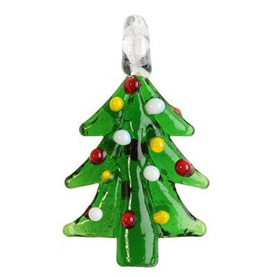 29mm Green Christmas Tree with Ornaments Glass Lampwork Charm - Goody Beads