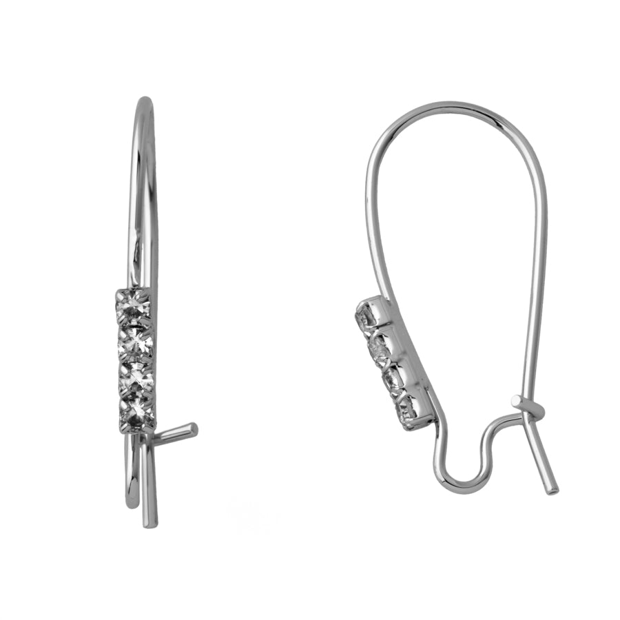 25mm Crystal Embellished Kidney Ear Wires - Rhodium Plated Brass from the Glam Collection (1 Pair)