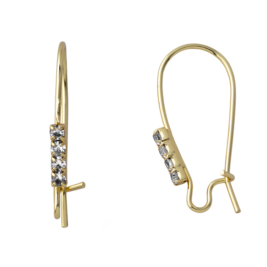 25mm Crystal Embellished Kidney Ear Wires - Gold Plated Brass from the Glam Collection (1 Pair)