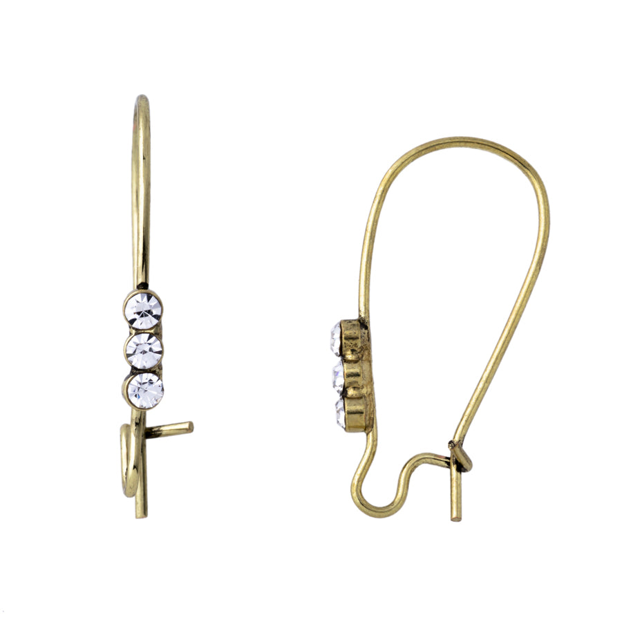 25mm Crystal Embellished Kidney Ear Wires - Antique Brass Plated Brass from the Glam Collection (1 Pair)