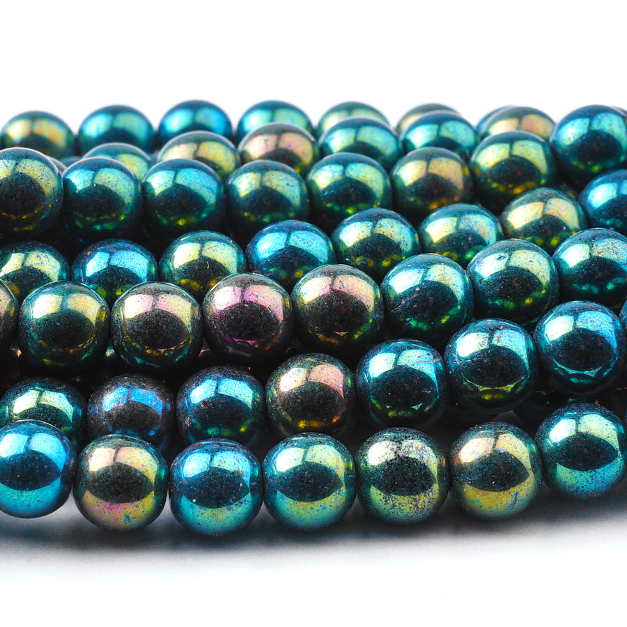 8mm Iris Green Druk Czech Round Glass Beads - Goody Beads