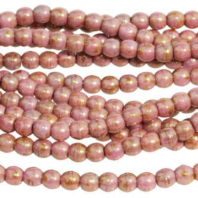 2mm Luster Opaque Rose/Gold Topaz Druk Czech Glass Beads - Goody Beads