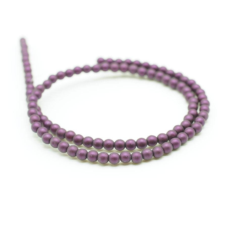 4mm Matte Purple Velvet Czech Glass Pearls Strand - Goody Beads