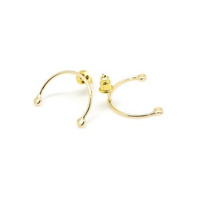 20mm Gold Plated Half Circle Post Earrings with 2 Loops - Goody Beads