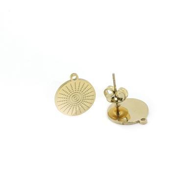 12mm Gold Plated Stainless Steel Sun Burst Post Earrings with Loop - Goody Beads