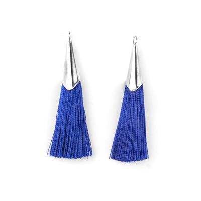 52mm Royal Blue Tassel with Shiny Silver Cap - Goody Beads
