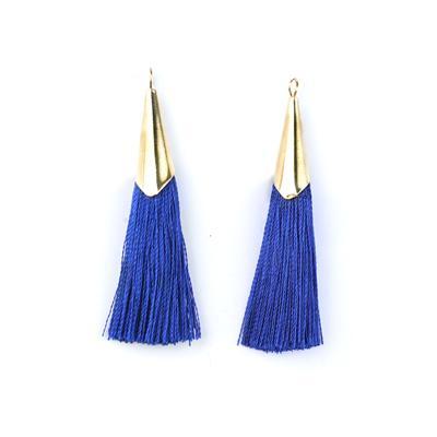 52mm Royal Blue Tassel with Shiny Gold Cap - Goody Beads