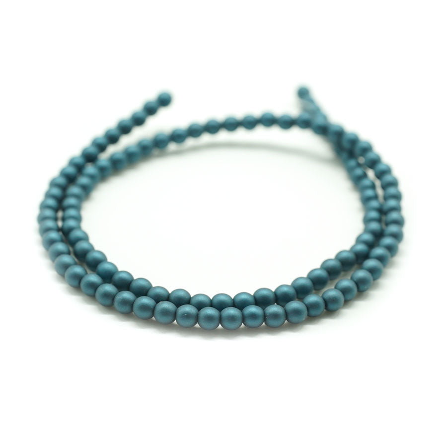 4mm Matte Steel Blue Czech Glass Pearls Strand - Goody Beads