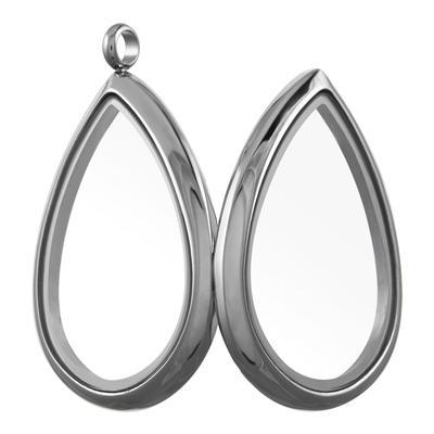 40mm Teardrop Silver Stainless Steel Glass Locket