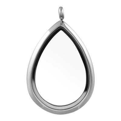 40mm Teardrop Silver Stainless Steel Glass Locket