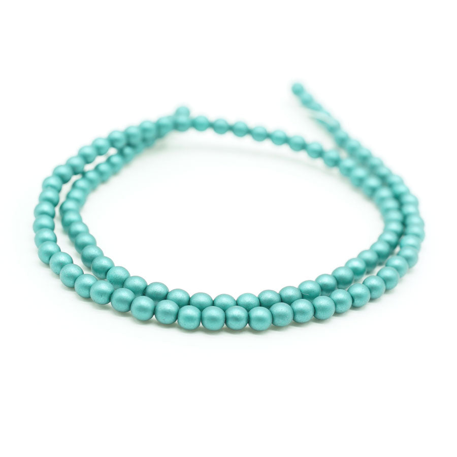 4mm Matte Teal Czech Glass Pearls Strand - Goody Beads