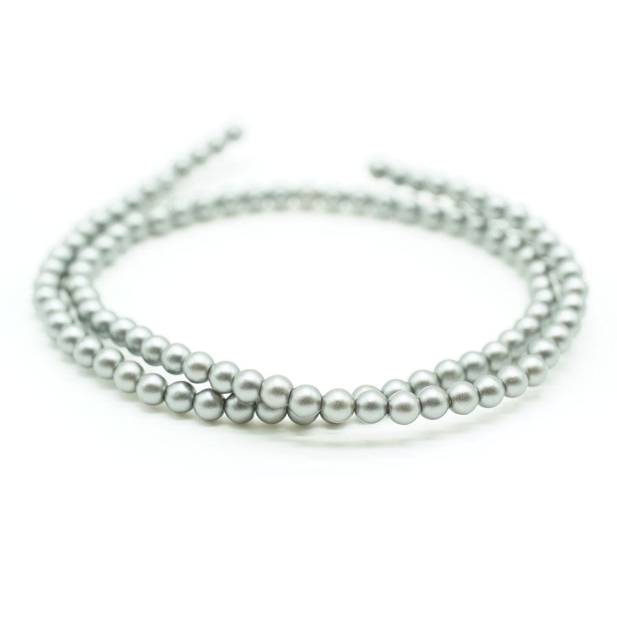 4mm Silver Czech Glass Pearls Strand - Goody Beads