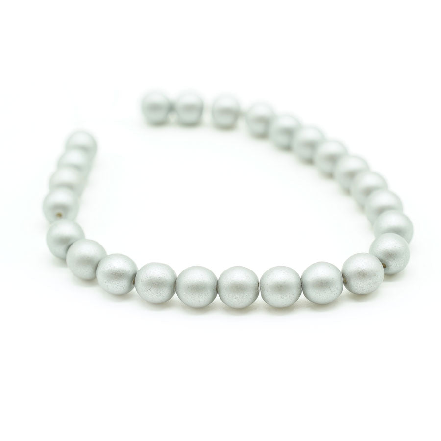 6mm Silver Czech Glass Pearls Strand - Goody Beads