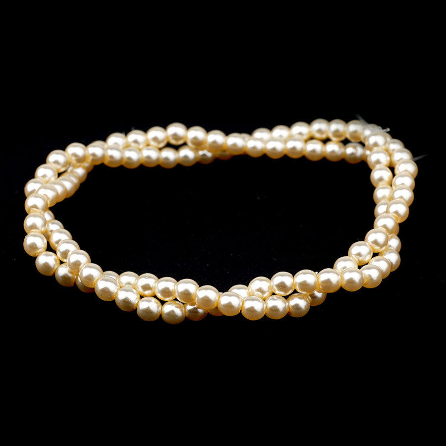 4mm Vanilla Pearl Coated Czech Glass Pearls Strand - Goody Beads