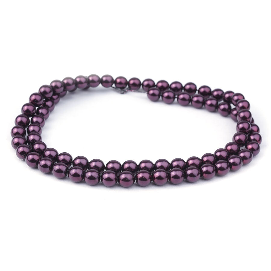 8mm Plum Pearl Coated Czech Glass Pearls Strand - Goody Beads