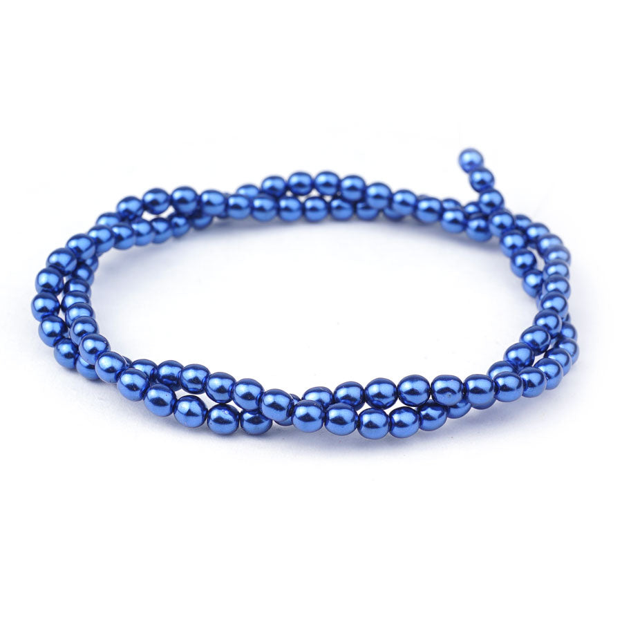 4mm Royal Blue Pearl Coated Czech Glass Pearls Strand - Goody Beads