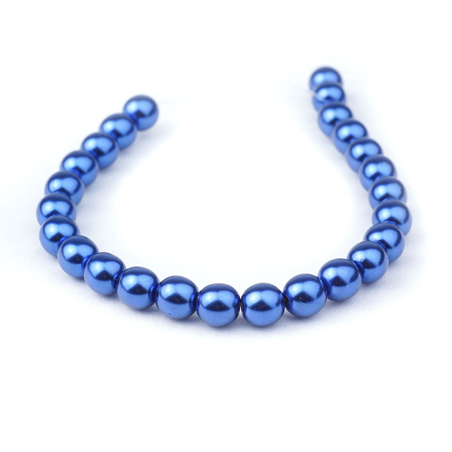 6mm Royal Blue Pearl Coated Czech Glass Pearls Strand - Goody Beads