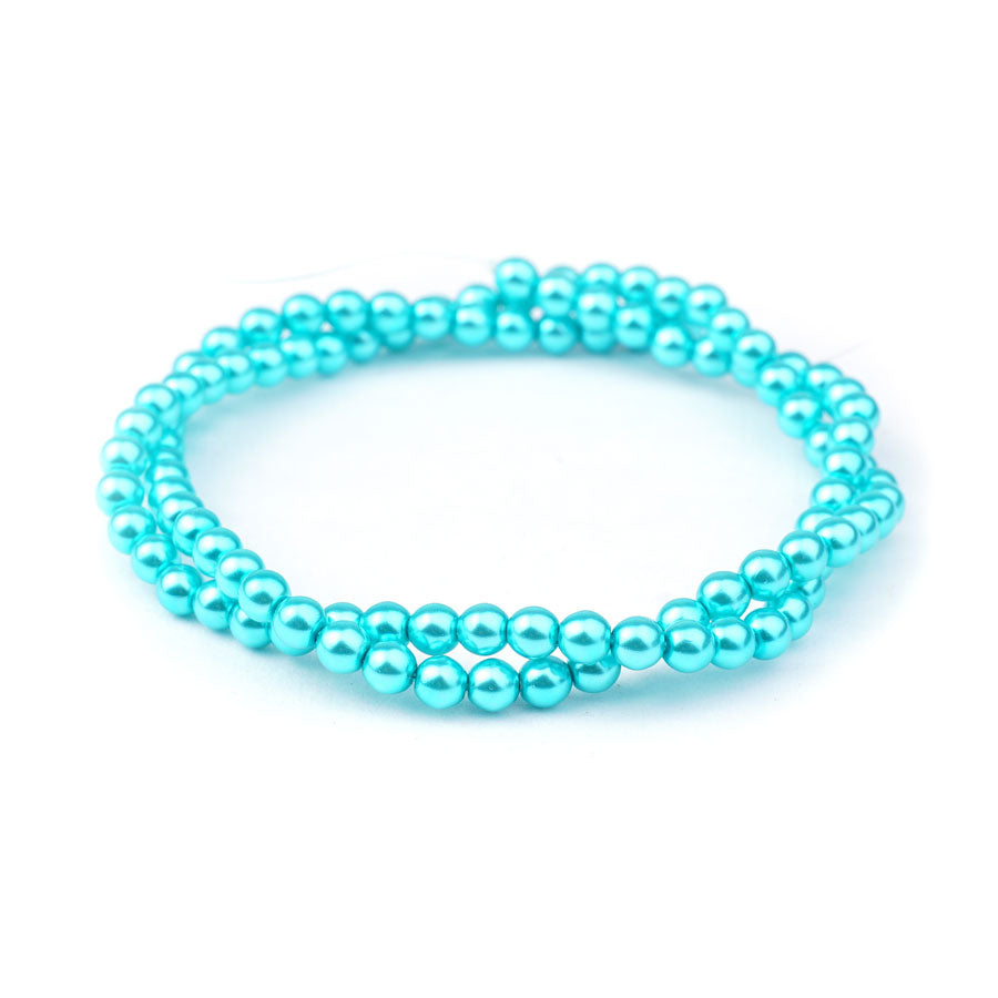 4mm Aqua Pearl Coated Czech Glass Pearls Strand - Goody Beads