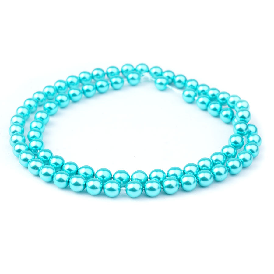 8mm Aqua Pearl Coated Czech Glass Pearls Strand - Goody Beads