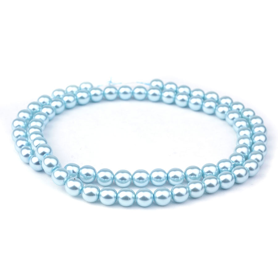 8mm Baby Blue Pearl Coated Czech Glass Pearls Strand - Goody Beads