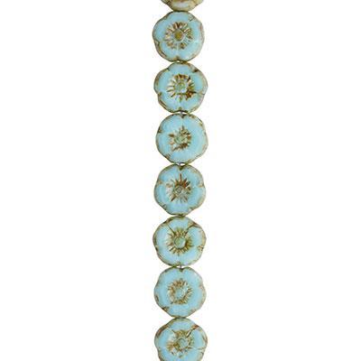 9mm Sky Blue Silk with Picasso Hibiscus Flower Czech Glass Beads from Raven's Journey - Goody Beads