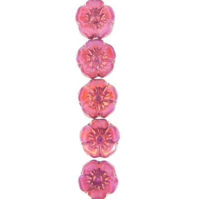 10mm Pink Silk with Bronze Finish Hibiscus Flower Czech Glass Beads from Raven's Journey - Goody Beads