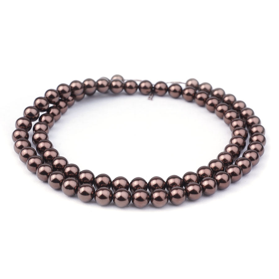 8mm Chocoloate Pearl Coated Czech Glass Pearls Strand - Goody Beads