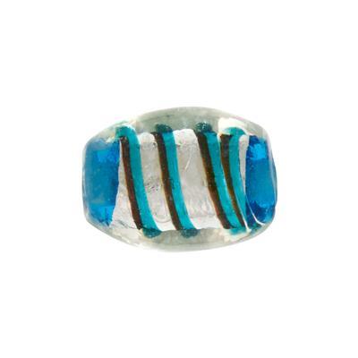 14mm Silver Foil with Turquoise and Black Stripes Glass Oval Tube Beads - Goody Beads