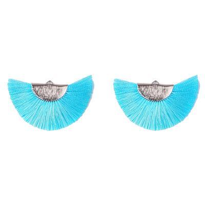 27x47mm Turquoise Flat Half Circle Fan Tassel with Silver - Goody Beads