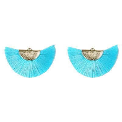 27x47mm Turquoise Blue Flat Half Circle Fan Tassel with Gold - Goody Beads