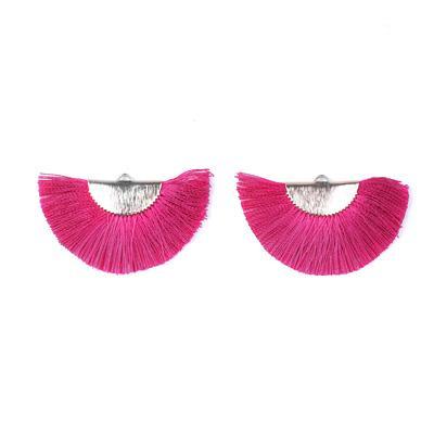 27x47mm Hot Pink Flat Half Circle Fan Tassel with Silver - Goody Beads