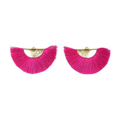 27x47mm Hot Pink Flat Half Circle Fan Tassel with Gold - Goody Beads