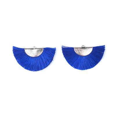 27x47mm Royal Blue Flat Half Circle Fan Tassel with Silver - Goody Beads