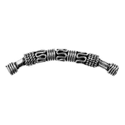 41mm Silver Plated Bali Style Curved Multi Textured Long Tube Beads - Goody Beads