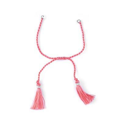 Coral Fabric Adjustable Bracelet Sliding Clasp with Tassels - Goody Beads