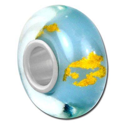 Blue with Gold Foil Rondelle Large Hole Beads