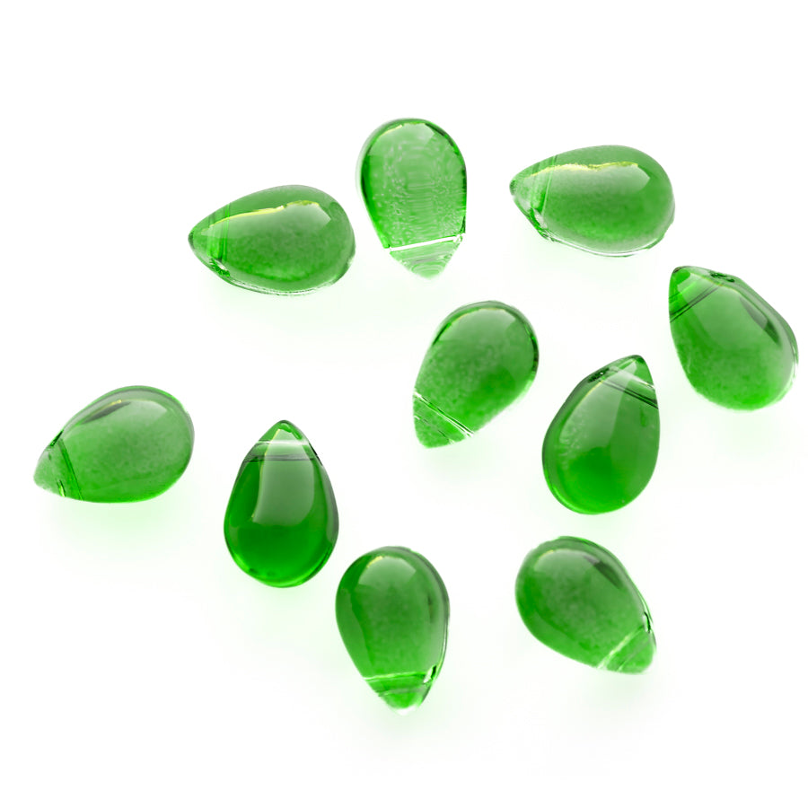 9mm Drop Glass Beads - Shamrock Green