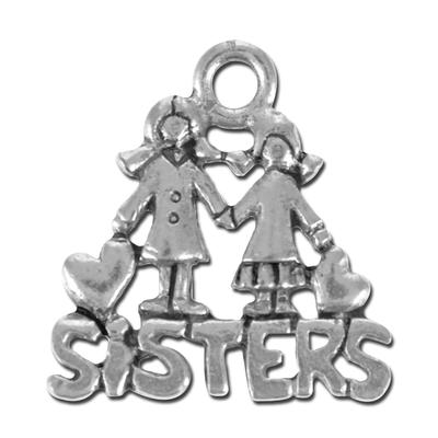 17mm Antique Silver SISTERS Pewter Charm - Goody Beads