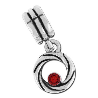 12mm Twisted Round with Garnet In-Set Charm - Rhodium Plated