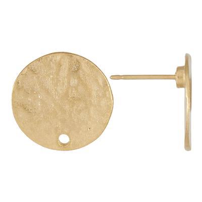 15mm Satin Gold Round Ear Posts - Goody Beads