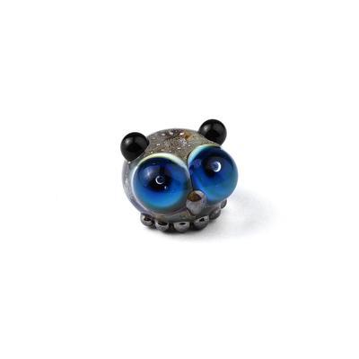 13mm Handmade Free Style Owl with Blue Dots Glass Rondelle Bead by Grace Lampwork - Goody Beads