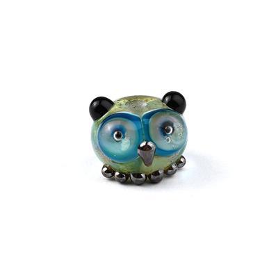 13mm Handmade Free Style Owl with Olive Green Dots Glass Rondelle Bead by Grace Lampwork - Goody Beads