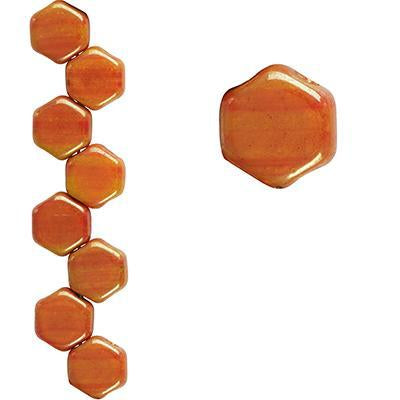 6.5mm Hodge Podge Orange Luster 2-Hole Honeycomb Shaped Czech Glass Beads - Goody Beads