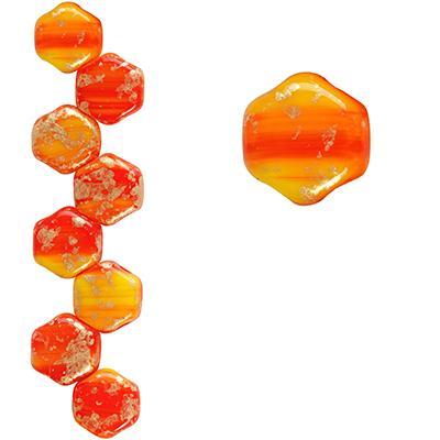 6.5mm Hodge Podge Orange Splash 2-Hole Honeycomb Shaped Czech Glass Beads - Goody Beads