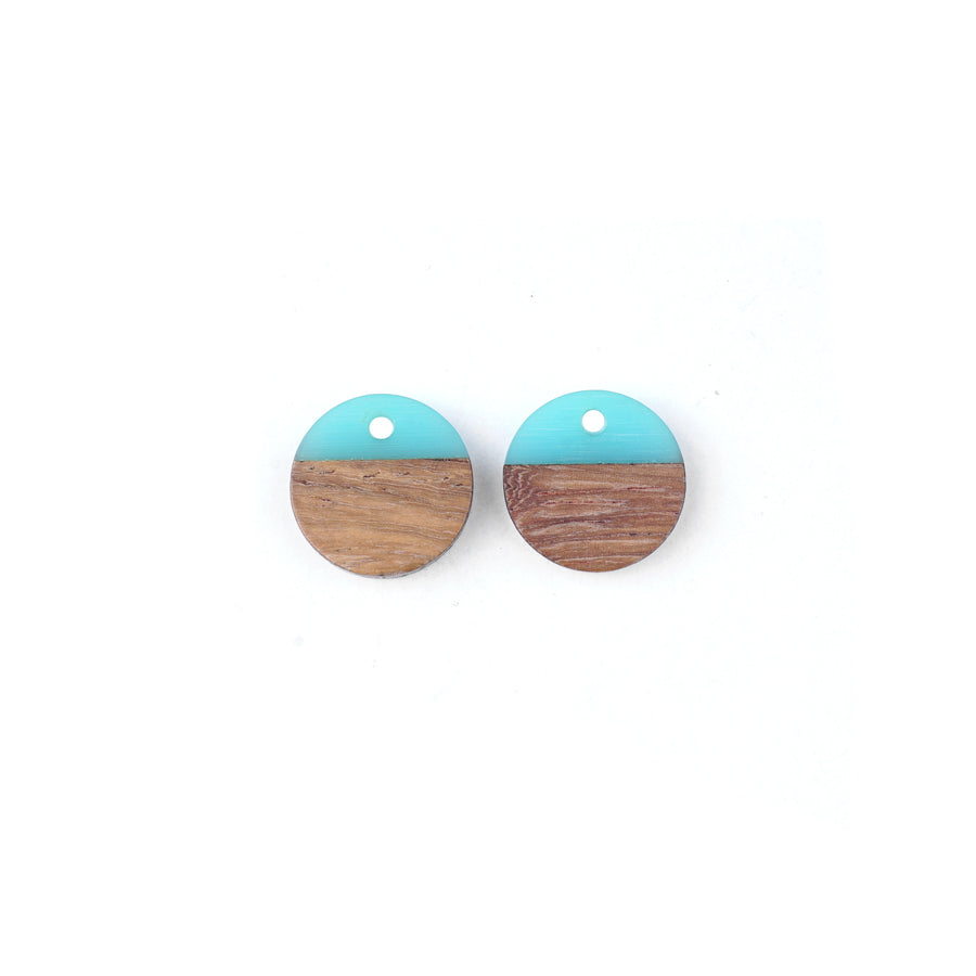 15mm Wood & Sea Blue Resin Disc Focal Piece Pendant Charm - 2 Pack - Goody Beads