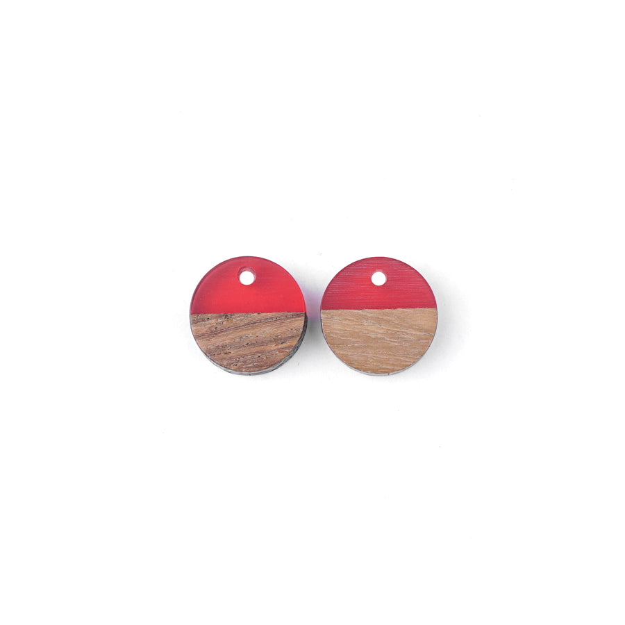 15mm Wood & Pink Berry Resin Disc Focal Piece Pendant Charm - 2 Pack - Goody Beads