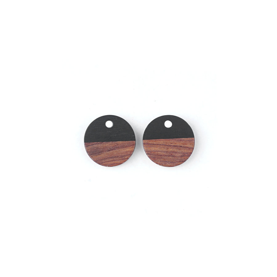 15mm Wood & Jet Resin Disc Focal Piece Pendant Charm - 2 Pack - Goody Beads