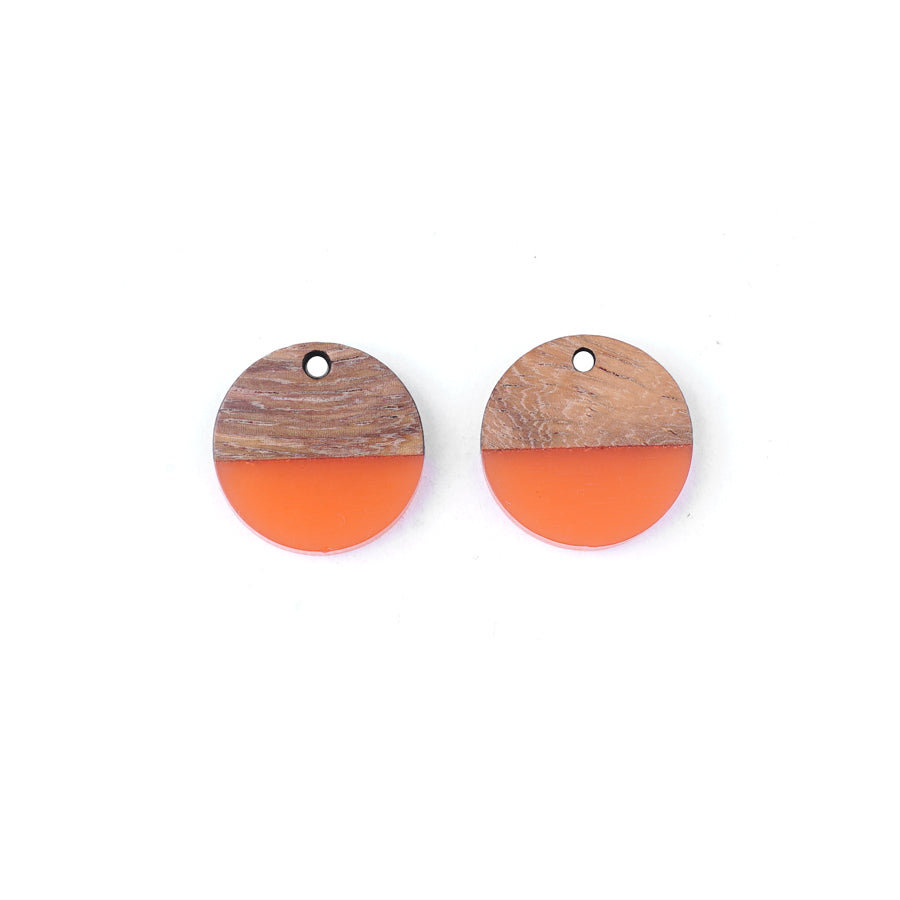 20mm Wood & Coral Resin Disc Focal Piece Pendant Charm - 2 Pack - Goody Beads